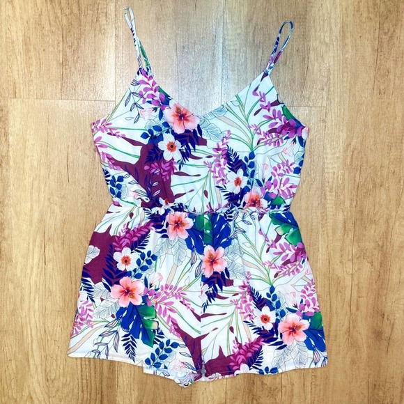 Peach Love California Floral Botanical Romper w/ Adjustable Spaghetti Straps - Picture 8 of 9